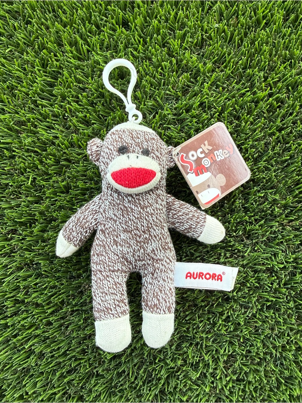 Aurora Brown Sock Monkey Plush Keychain - Brown and Cream